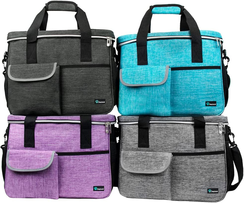 Dog Travel Bag Organizer, Pet Travel Kit with 2 Food Containers & 2 Collapsible Dog Bowls, Pet Supplies Tote with Luggage Sleeve, Weekend Road Trip Camping Essentials, Gray, Large