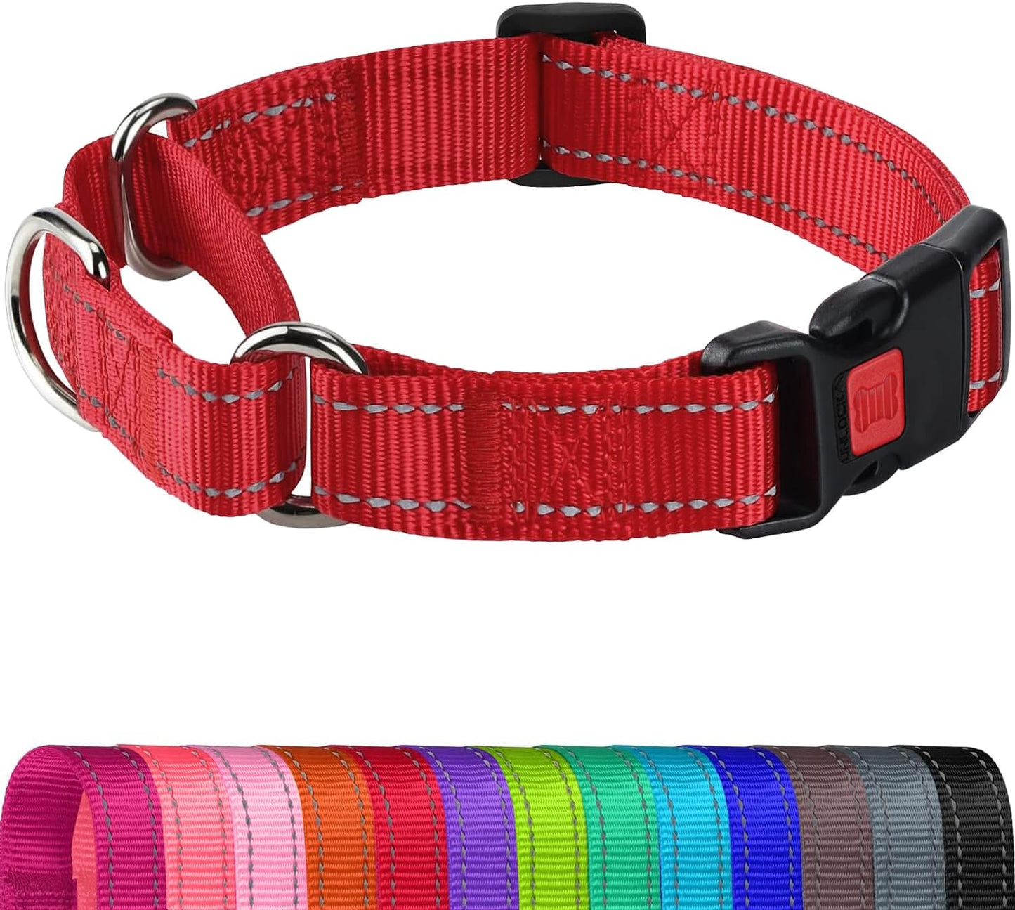 Martingale Collar for Dogs, Reflective Escape Proof Training Dog Collars with Safety Lock Buckle, No Slip Soft Nylon for Medium Pets, Hotpink, M