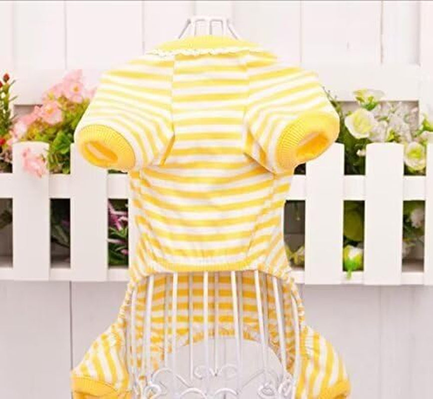 Puppy Clothes - Comfy Dog Pajamas Jumpsuit with Stripes (XS, Yellow)