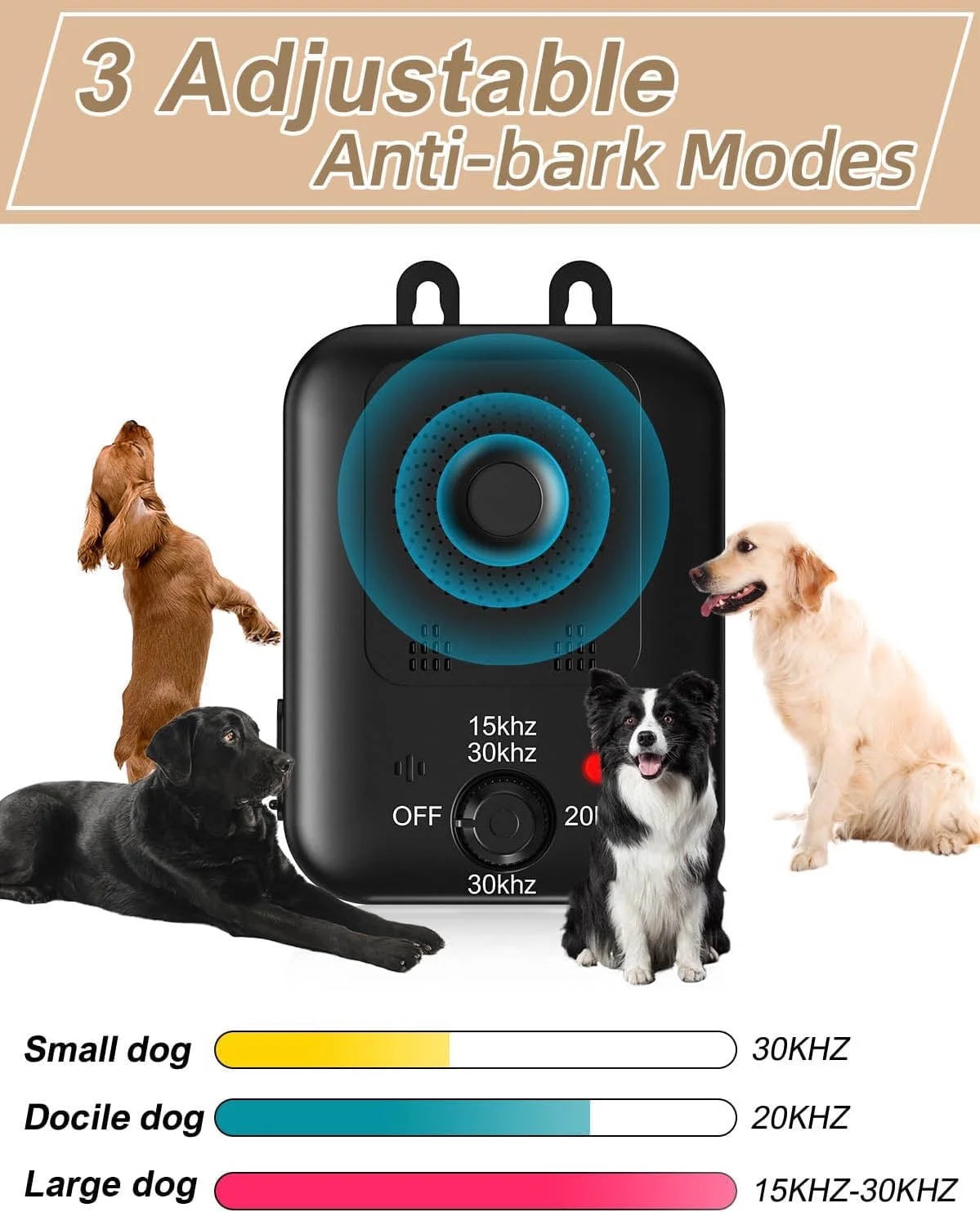 anti Barking Device for Dogs, Ultrasonic Bark Control, Rechargeable Outdoor Indoor Bark Box, 3 Modes
