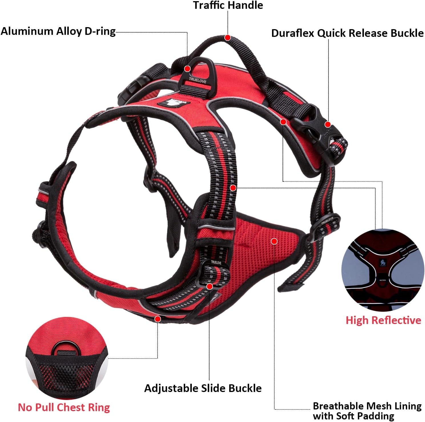 Adjustable No-Pull Dog Harness Reflective Pup Vest Harnesses Comfortable Control Brilliant Colors Tlh5651(Purple,S)
