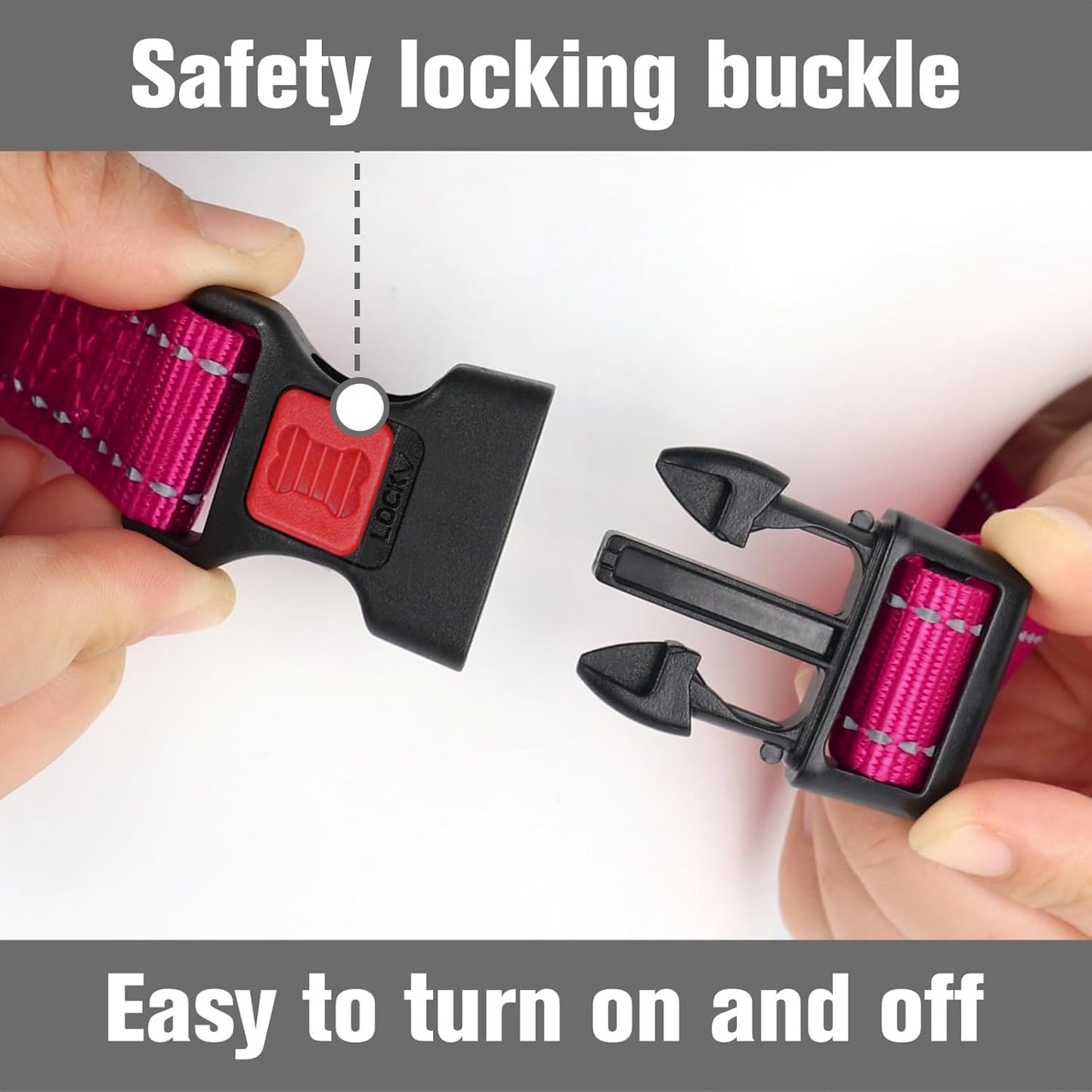 Martingale Collar for Dogs, Reflective Escape Proof Training Dog Collars with Safety Lock Buckle, No Slip Soft Nylon for Medium Pets, Hotpink, M