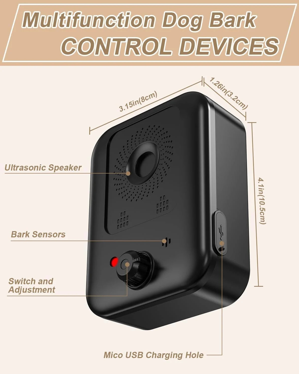anti Barking Device for Dogs, Ultrasonic Bark Control, Rechargeable Outdoor Indoor Bark Box, 3 Modes