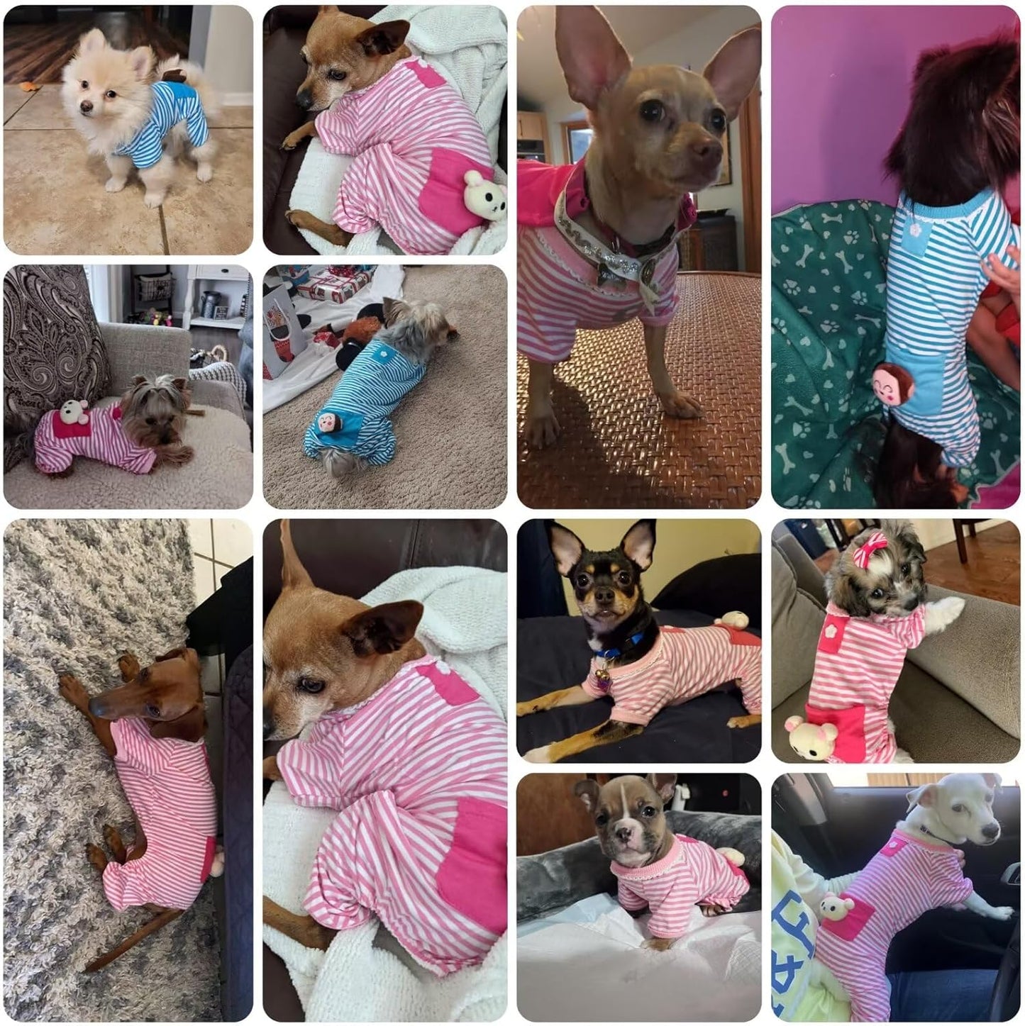 Puppy Clothes - Comfy Dog Pajamas Jumpsuit with Stripes (XS, Yellow)