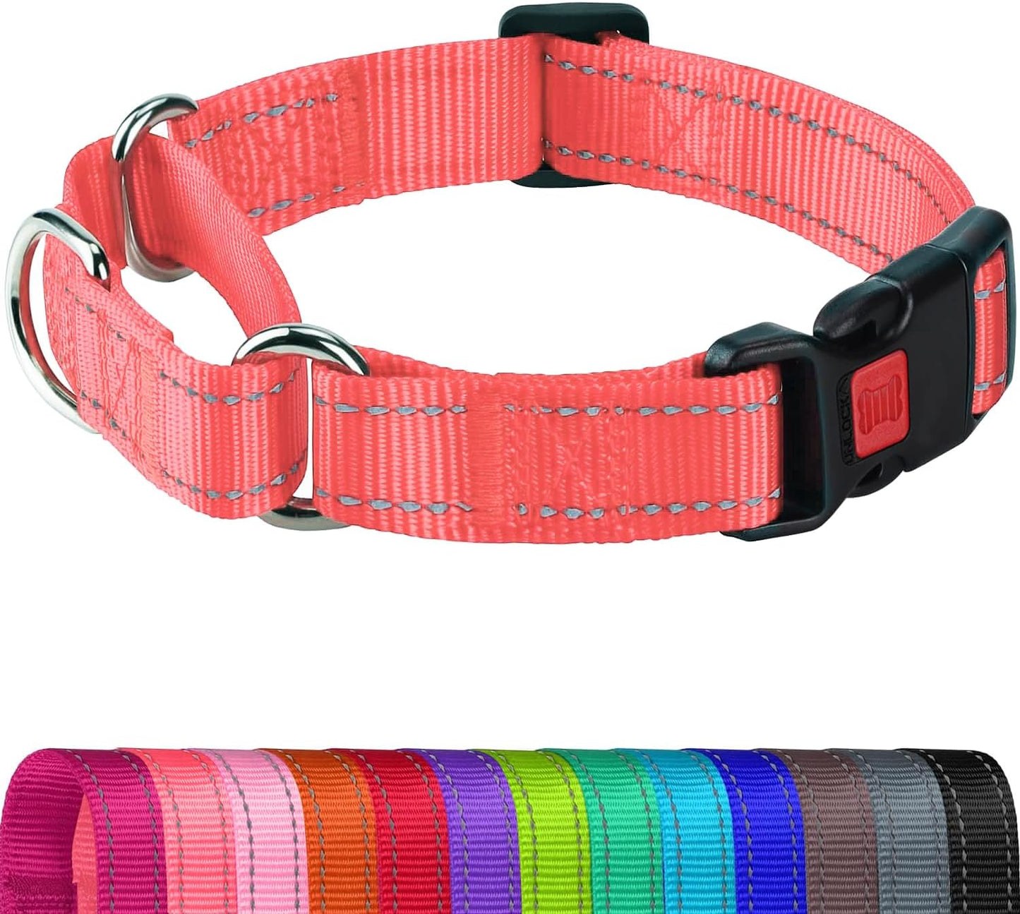 Martingale Collar for Dogs, Reflective Escape Proof Training Dog Collars with Safety Lock Buckle, No Slip Soft Nylon for Medium Pets, Hotpink, M