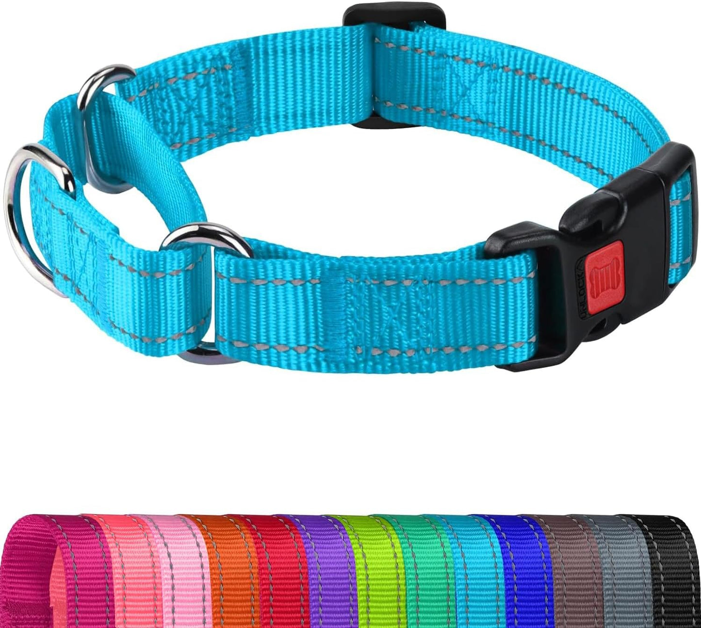 Martingale Collar for Dogs, Reflective Escape Proof Training Dog Collars with Safety Lock Buckle, No Slip Soft Nylon for Medium Pets, Hotpink, M