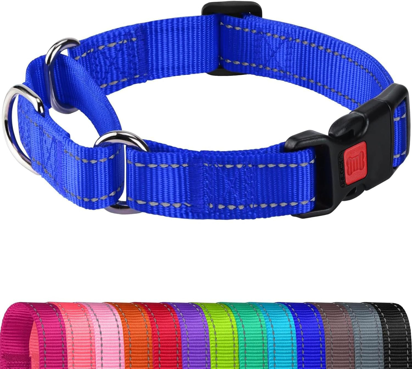 Martingale Collar for Dogs, Reflective Escape Proof Training Dog Collars with Safety Lock Buckle, No Slip Soft Nylon for Medium Pets, Hotpink, M