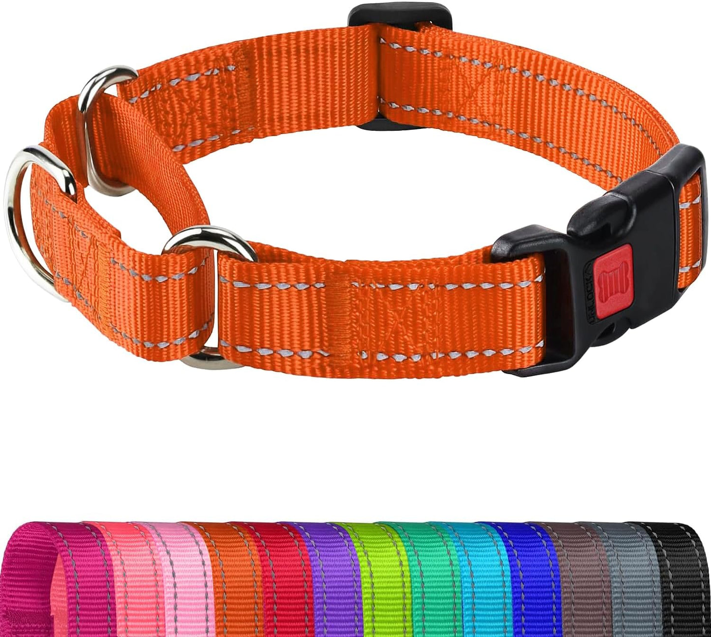 Martingale Collar for Dogs, Reflective Escape Proof Training Dog Collars with Safety Lock Buckle, No Slip Soft Nylon for Medium Pets, Hotpink, M