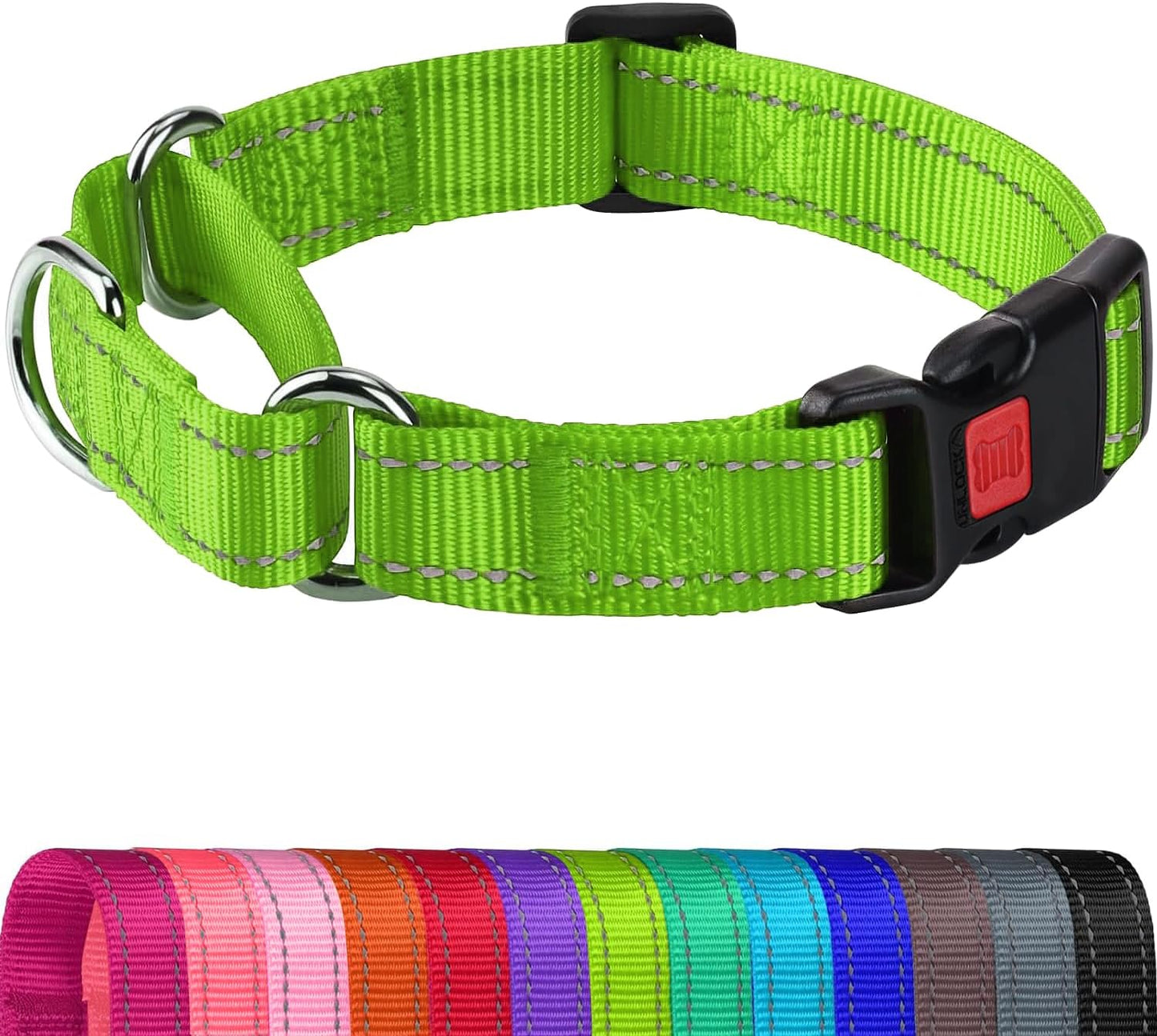 Martingale Collar for Dogs, Reflective Escape Proof Training Dog Collars with Safety Lock Buckle, No Slip Soft Nylon for Medium Pets, Hotpink, M