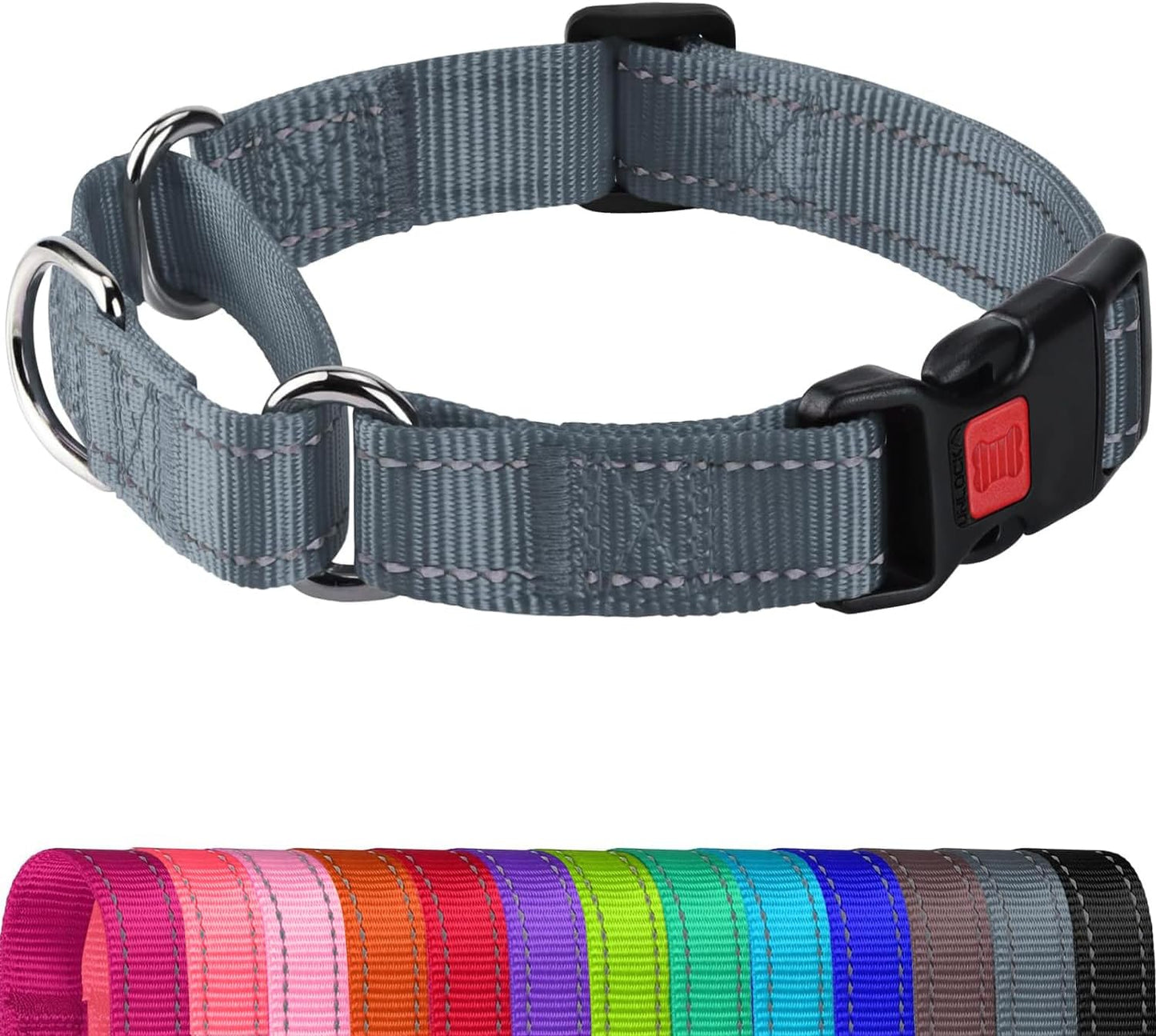 Martingale Collar for Dogs, Reflective Escape Proof Training Dog Collars with Safety Lock Buckle, No Slip Soft Nylon for Medium Pets, Hotpink, M
