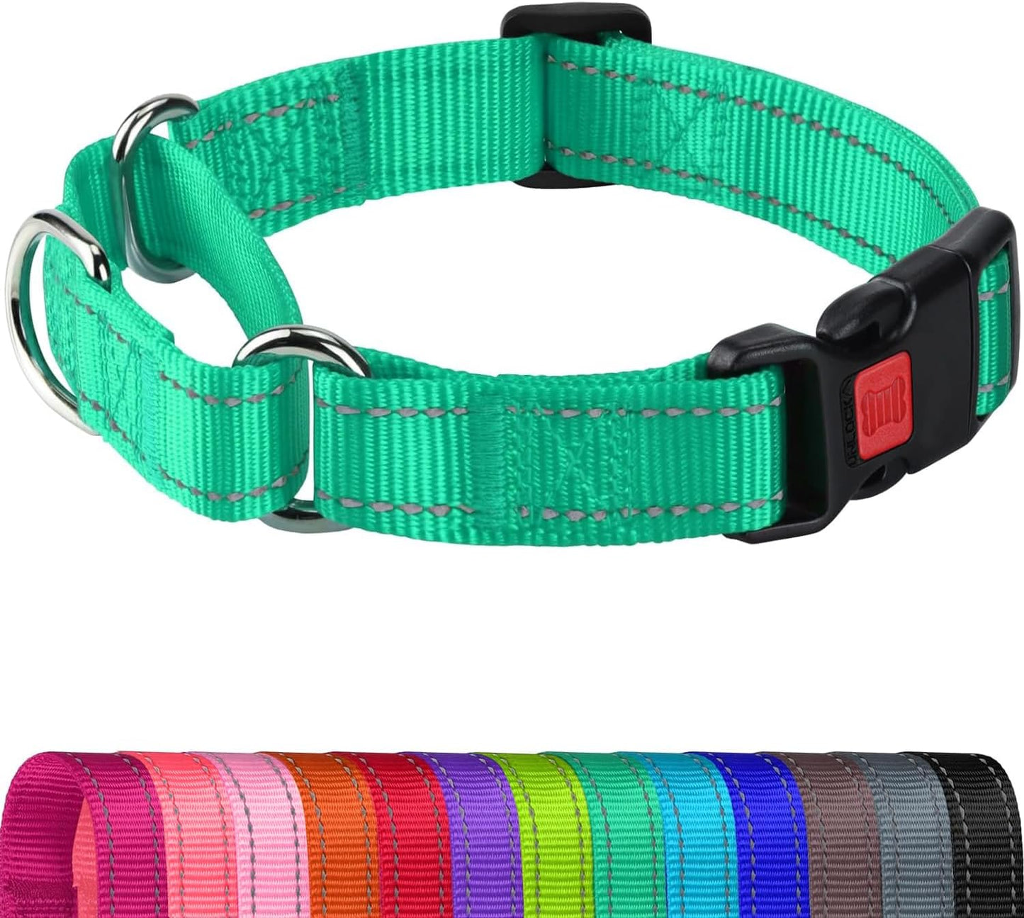 Martingale Collar for Dogs, Reflective Escape Proof Training Dog Collars with Safety Lock Buckle, No Slip Soft Nylon for Medium Pets, Hotpink, M