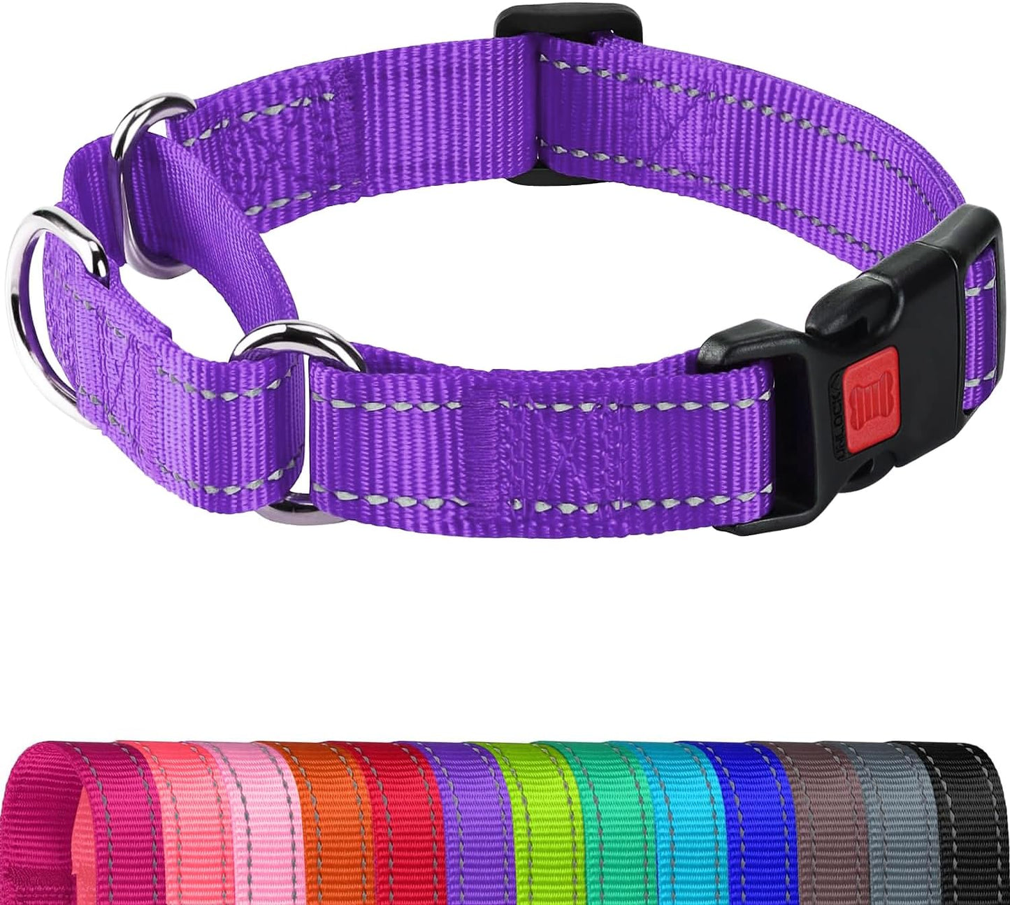 Martingale Collar for Dogs, Reflective Escape Proof Training Dog Collars with Safety Lock Buckle, No Slip Soft Nylon for Medium Pets, Hotpink, M