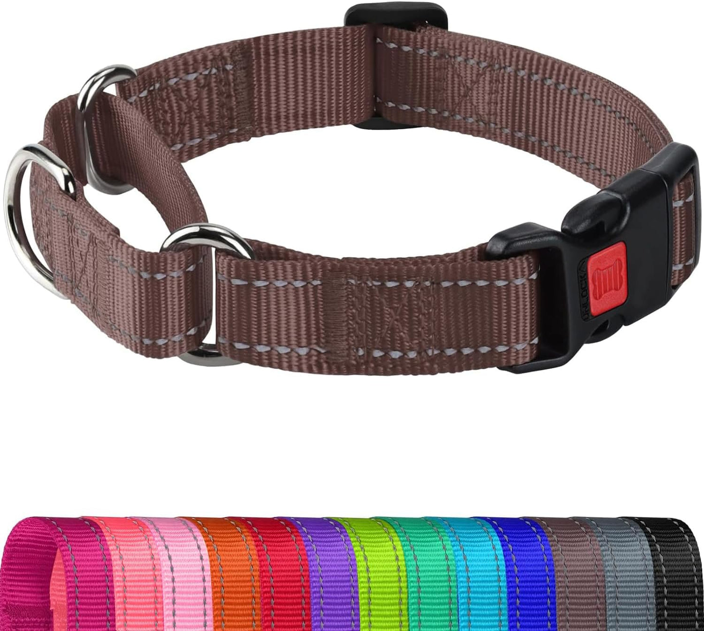 Martingale Collar for Dogs, Reflective Escape Proof Training Dog Collars with Safety Lock Buckle, No Slip Soft Nylon for Medium Pets, Hotpink, M