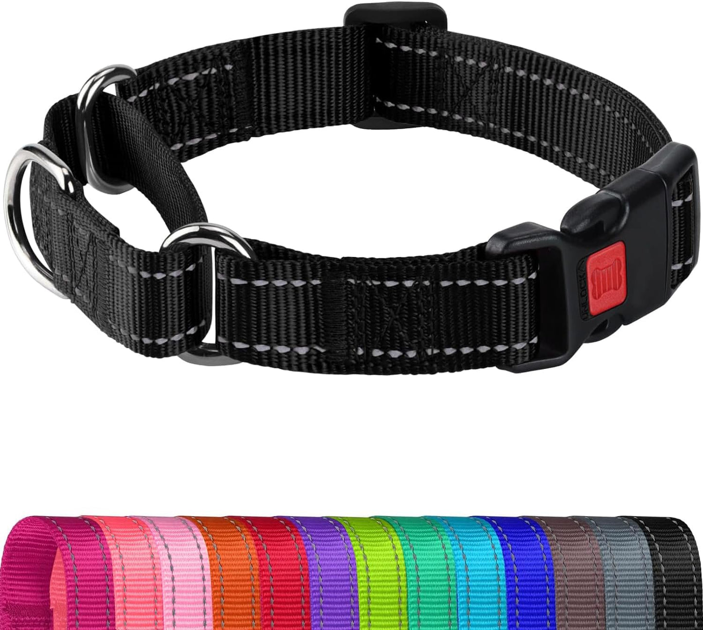 Martingale Collar for Dogs, Reflective Escape Proof Training Dog Collars with Safety Lock Buckle, No Slip Soft Nylon for Medium Pets, Hotpink, M