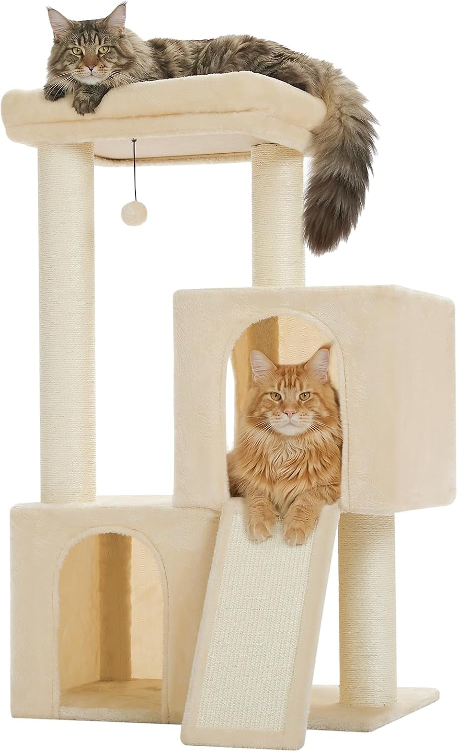 Cat Tree, 30 Inches Cat Tower with Dual Condos for Indoor Cats, Plush Cat House with Padded Perch, Scratching Ramp and Posts and Replaceable Balls-Gray