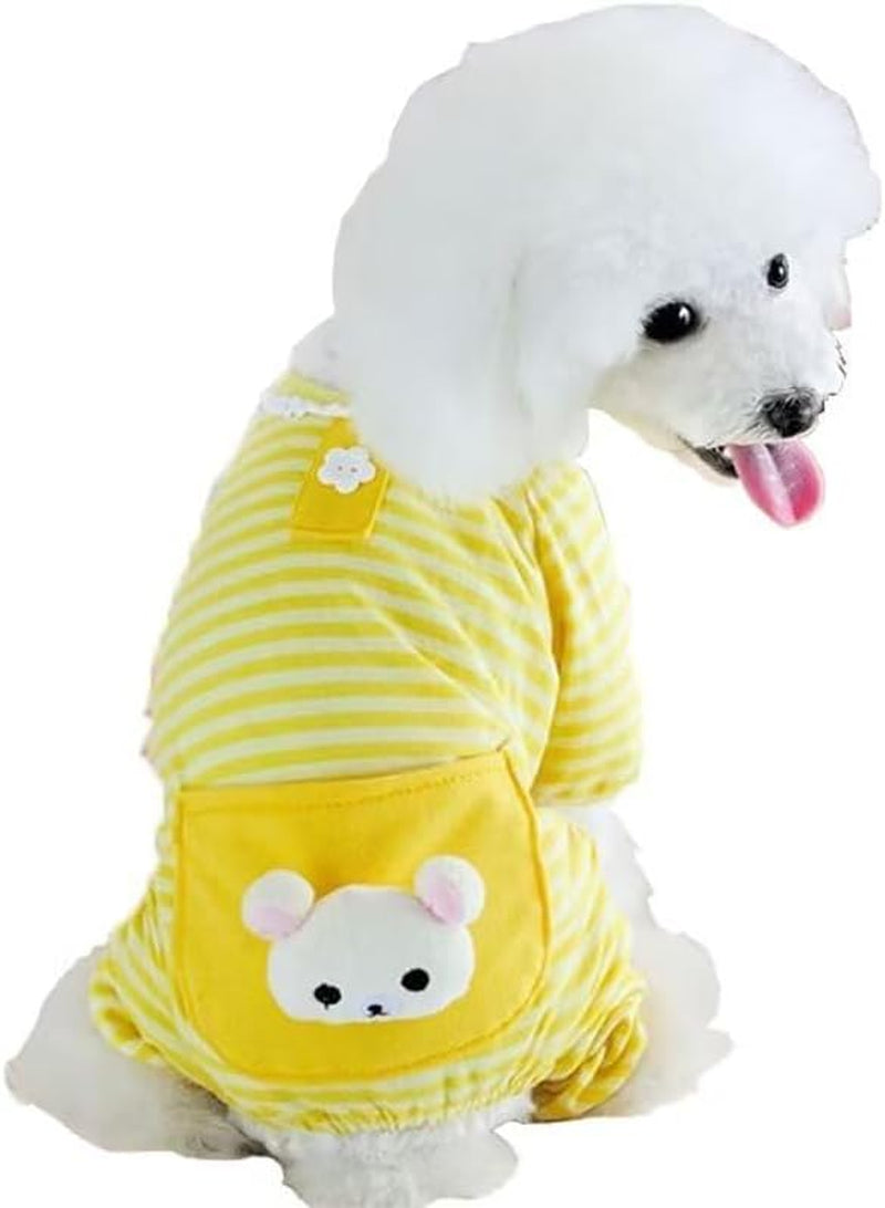 Puppy Clothes - Comfy Dog Pajamas Jumpsuit with Stripes (XS, Yellow)
