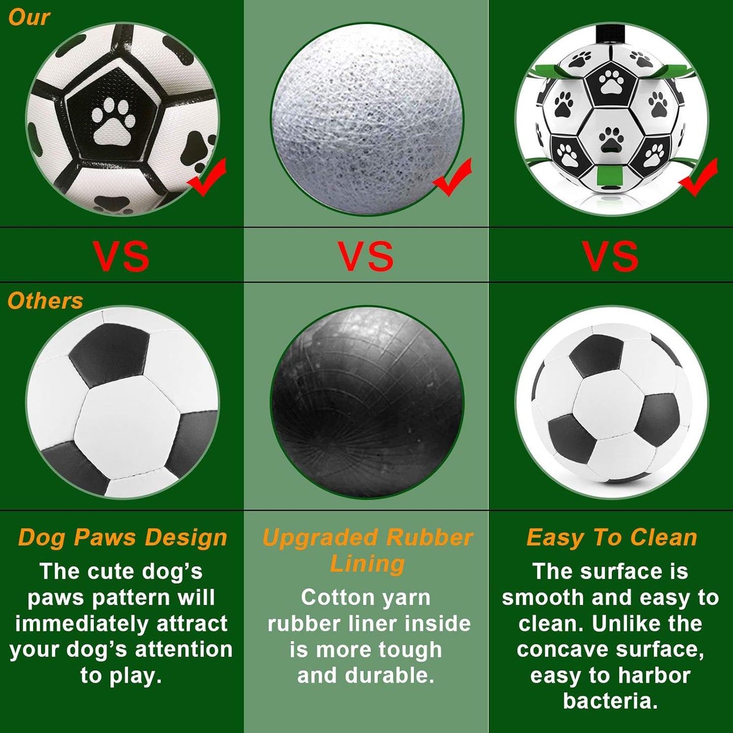 Upgrade Dog Soccer Ball with Grab Tabs, Interactive Football Puppy Balls for Small & Medium Breeds, Fun Water Pet Dog Toys