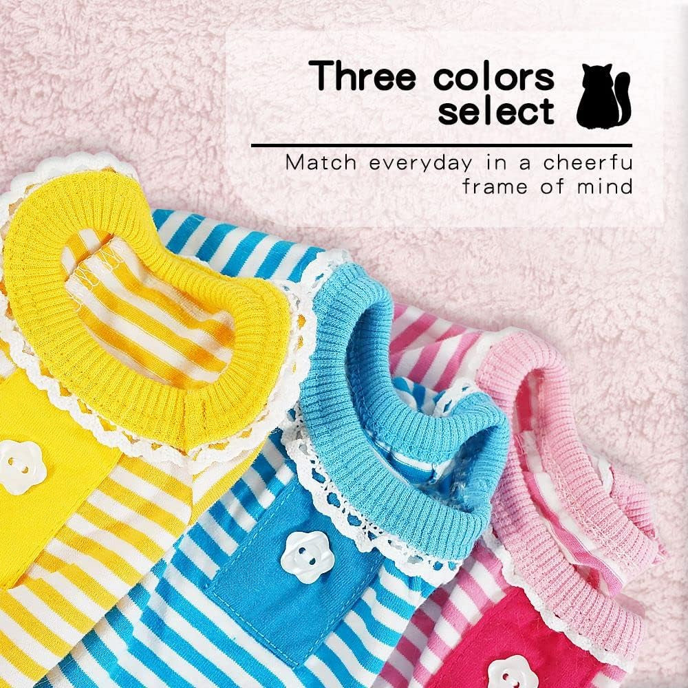 Puppy Clothes - Comfy Dog Pajamas Jumpsuit with Stripes (XS, Yellow)