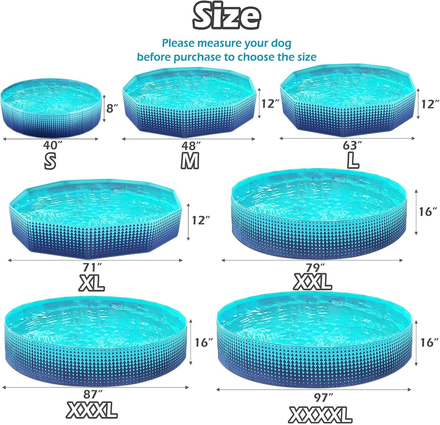 Foldable Dog Kiddie Pool - Hard Plastic Kids Paddling Pool Toddler Baby Swimming Pools for Backyard Collapsible Whelping Box Pet Doggie Cats Wading Pools Bathtub for Puppy Large Dogs 63In