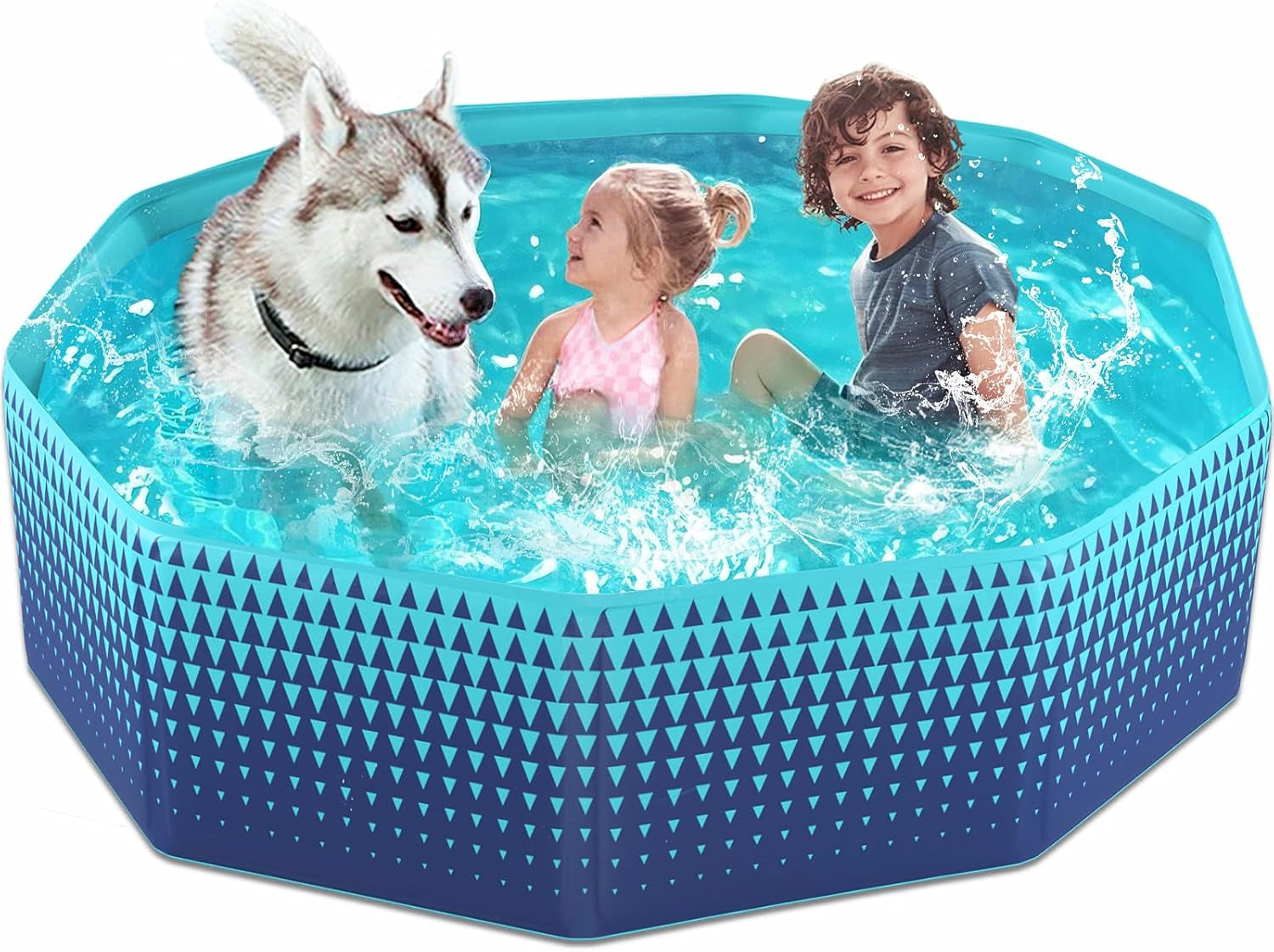 Foldable Dog Kiddie Pool - Hard Plastic Kids Paddling Pool Toddler Baby Swimming Pools for Backyard Collapsible Whelping Box Pet Doggie Cats Wading Pools Bathtub for Puppy Large Dogs 63In