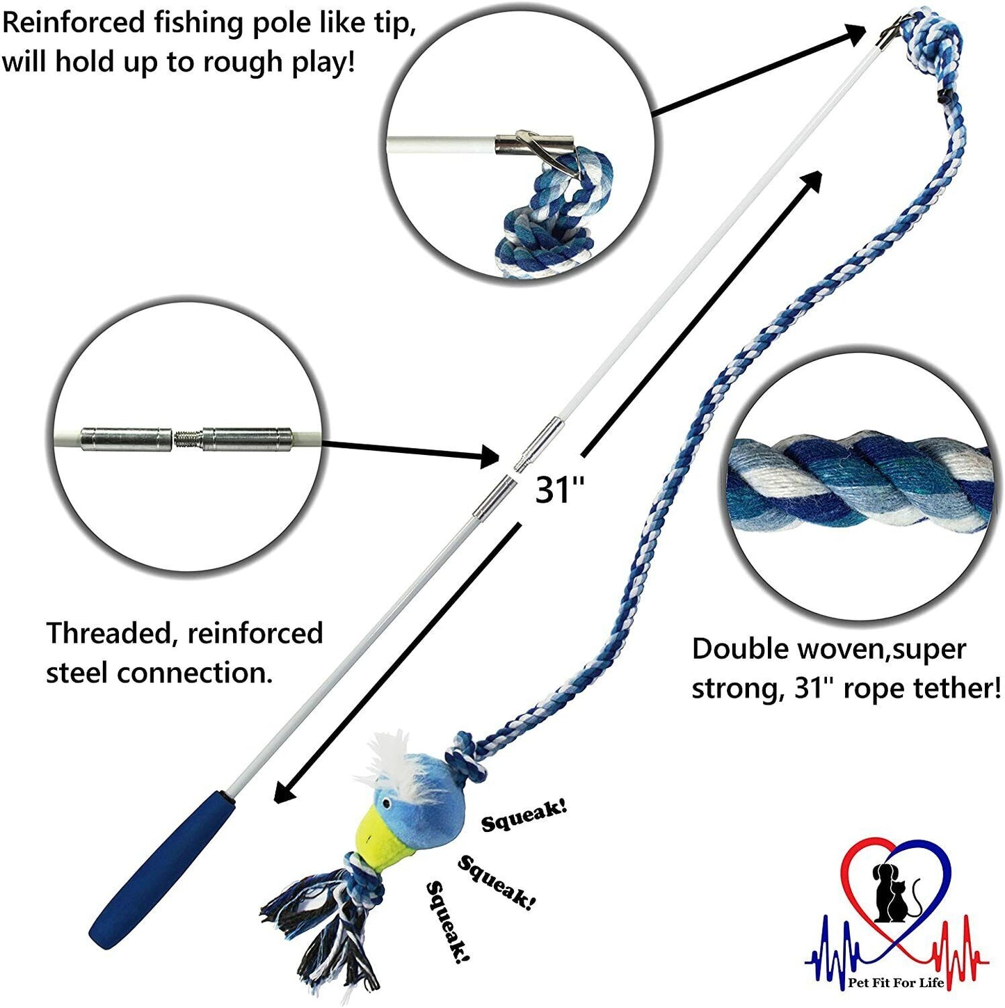 Outdoor Wand Rope Toy Dog Play Extendable Flirt Pole Training Chasing Chew Plush
