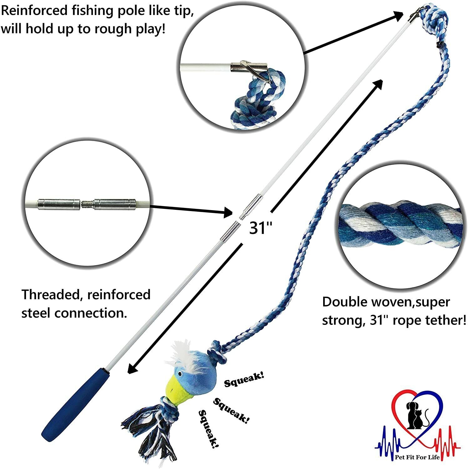 Outdoor Wand Rope Toy Dog Play Extendable Flirt Pole Training Chasing Chew Plush