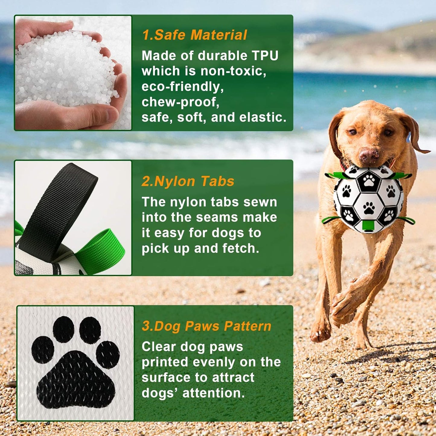Upgrade Dog Soccer Ball with Grab Tabs, Interactive Football Puppy Balls for Small & Medium Breeds, Fun Water Pet Dog Toys