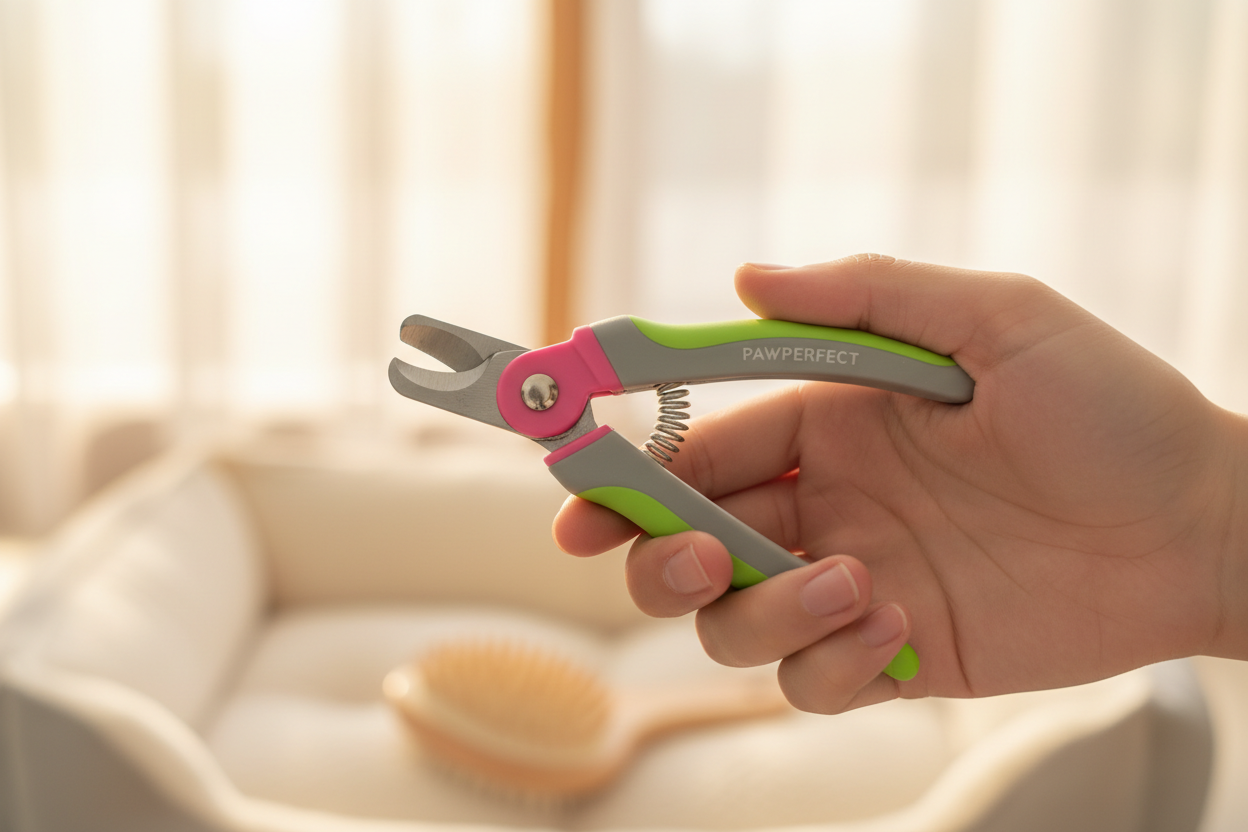 Dog nail clippers held in hand showing ease of use